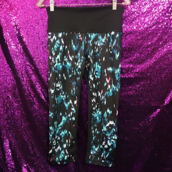 BLACKOUT LEGGINGS S Gapfit Blue Pink Watercolor Activewear Fitness Running Yoga - Picture 4 of 8